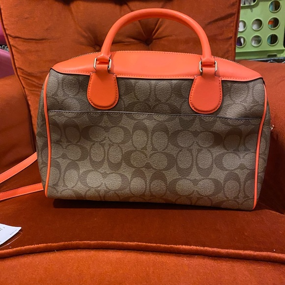 Coach Khaki & Neon Orange Bennett Crossbody Bag - Picture 4 of 11